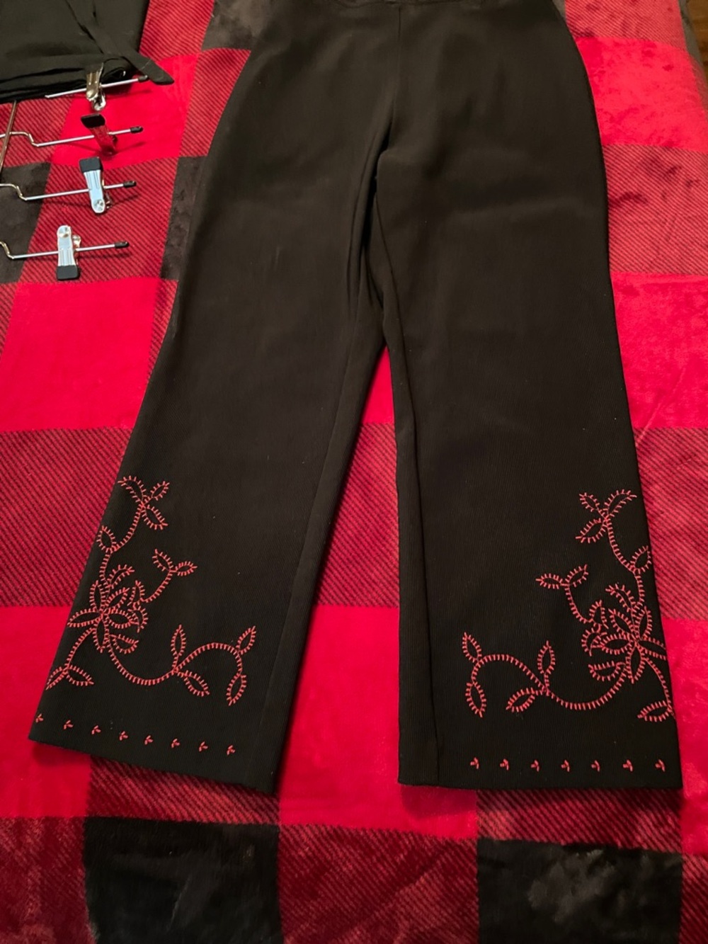 Black Embroidered Wide-Leg Trousers - Black